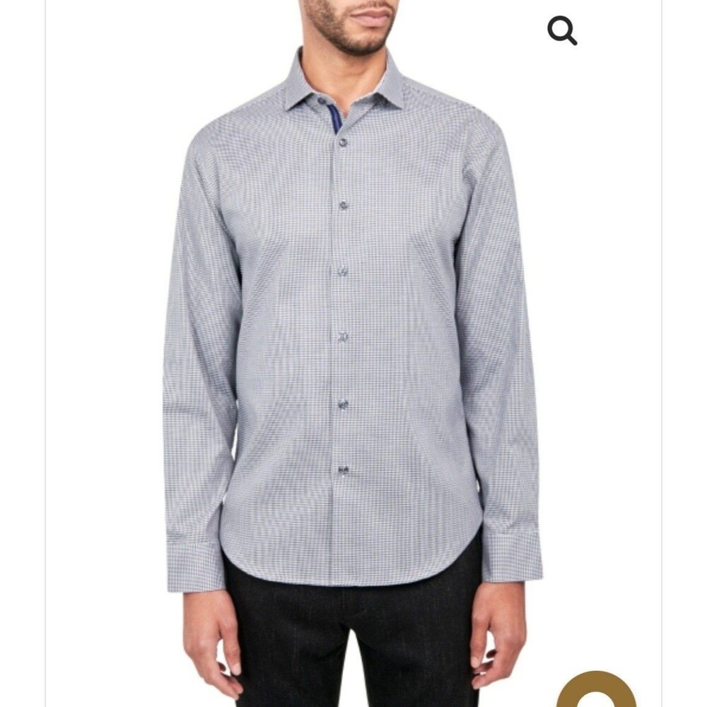 Michelsons of London Wrinkle Free Stretch Gingham Dress Shirt S 14-14.5 32/33